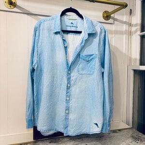 Tommy Bahama Sea Glass Breezer Linen Shirt Beachy Spring Summer Coastal Large